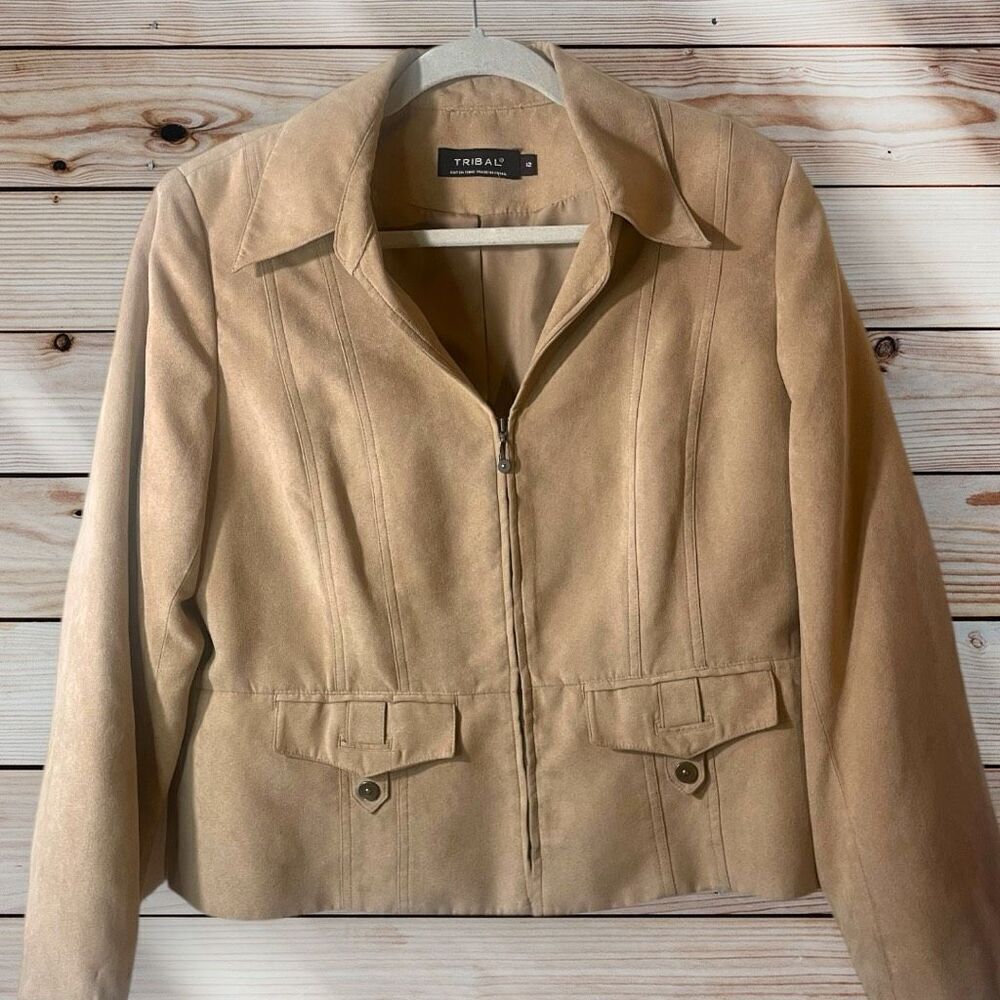 Tribal Faux Suede Tan Brown Light Weight Jacket Sz‎ 12